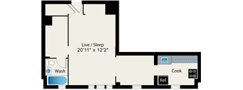 Studio FloorPlan at Reside on Surf Apartments, Chicago, IL