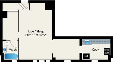 Studio FloorPlan at Reside on Surf Apartments, Chicago, IL