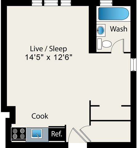 Studio FloorPlan at Reside on Surf Apartments, 60657-6450, IL