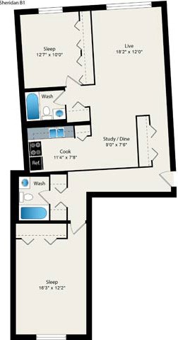 2 Bed 2 Bath Floorplan at Reside 707 Apartments, Chicago, IL