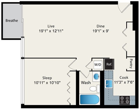 1 Bed 1 Bath Floor plan at Park Lincoln by Reside, Chicago, IL