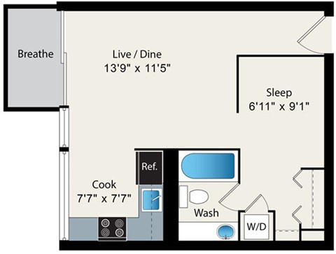 1 Bed 1 Bath Floor plan at Park Lincoln by Reside, Chicago, 60614-2746