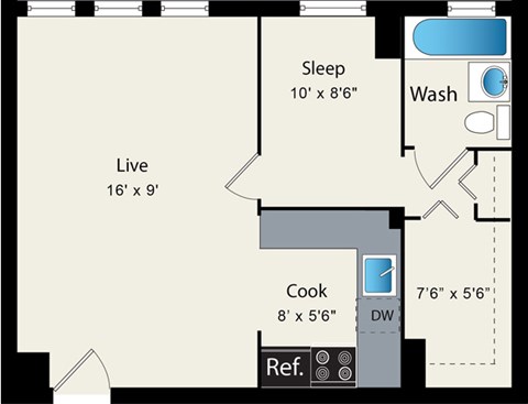 One Bedroom Floorplan Reside on Clarendon