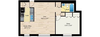 One-bedroom floor plan at reside on morse