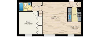 One bedroom floor plan at reside on morse