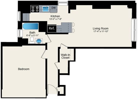1 bedroom floor plan at Reside at Belmont Harbor
