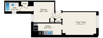 1 bedroom floor plan at Reside at Belmont Harbor