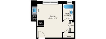 Studio floor plan at Reside at Belmont Harbor