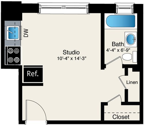 Studio floor plan at Reside at Belmont Harbor