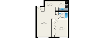 1 bedroom floor plan at Reside on Roscoe