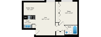 1 bedroom floor plan at Reside on Roscoe