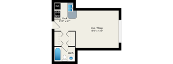 Studio floor plan at Reside on Roscoe