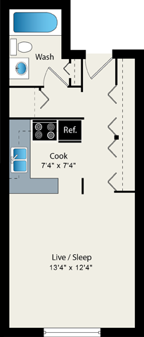 Studio floor plan at Reside on Roscoe