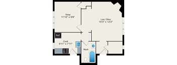 1 Bed 1 Bath Floor Plan at Irving Courts by Reside Apartments, Chicago, IL