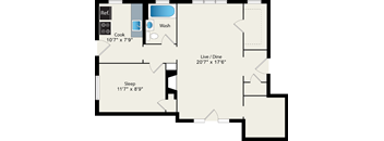1 Bed 1 Bath Floor Plan at Irving Courts by Reside Apartments, Chicago, IL