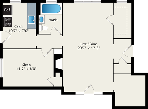 1 Bed 1 Bath Floor Plan at Irving Courts by Reside Apartments, Chicago, IL