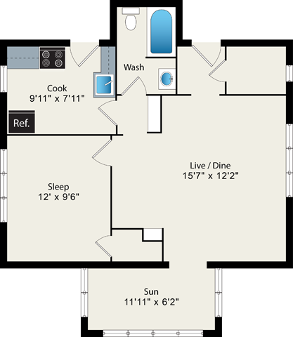 1 Bed 1 Bath Floor Plan at Irving Courts by Reside Apartments, Chicago, 60613-3146