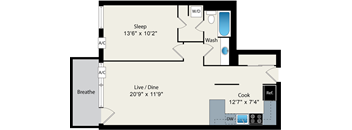 one bedroom floor plan at reside on north park
