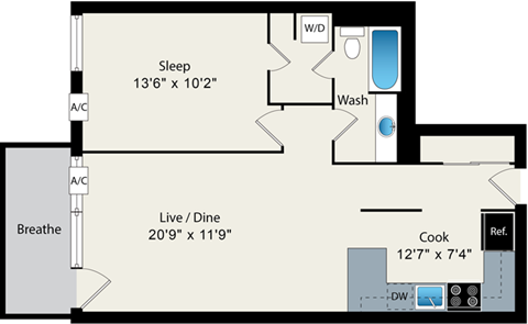 one bedroom floor plan at reside on north park