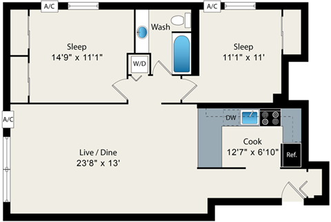 two bedroom floor plan at reside on north park