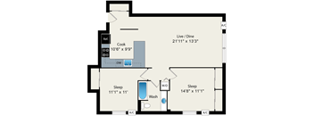 two bedroom floor plan at reside on north park