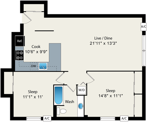 two bedroom floor plan at reside on north park