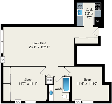 two bedroom floor plan at reside on north park