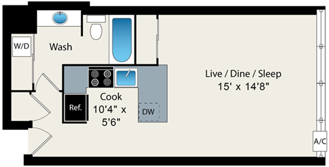 studio floor plan at reside on north park
