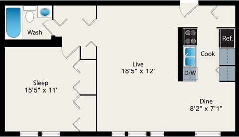 1 Bedroom Floor plan at Reside at 2727 Apartments, IL, 60614