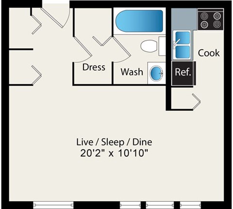 Studio Floor Plan Option 2 at Reside at 2727 Apartments, 2727 N Pine Grove Ave, Chicago