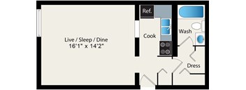 Studio Floor Plan Option 4 at Reside at 2727 Apartments, Chicago, IL