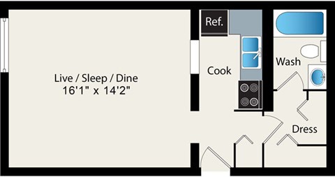 Studio Floor Plan Option 4 at Reside at 2727 Apartments, Chicago, IL