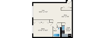 1 bedroom floor plan at Reside on Pine Grove