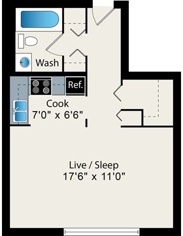 studio floor plan at Reside on Pine Grove