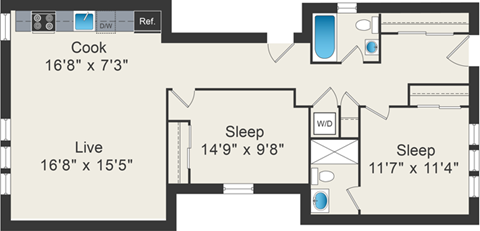 1 bedroom floor plan at 5425 N Clark Apartments