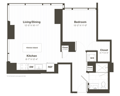 1 Bed 1 Bath Floorplan at State & Chestnut Apartments, Chicago, 60610