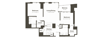 2 Bed 2 Bath Floorplan at State & Chestnut Apartments, 845 N State St, Chicago