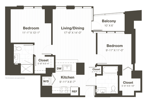 2 Bed 2 Bath Floorplan at State & Chestnut Apartments, 845 N State St, Chicago