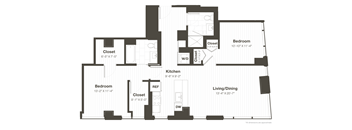 A black and white image of a floor plan for a home.