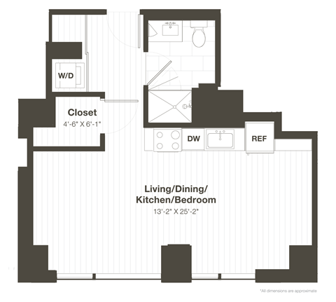 Studio Floorplan State and Chestnut Apartments in Gold Coast Chicago