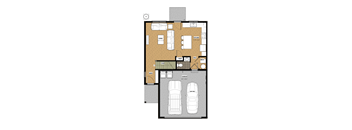 A floor plan of a house with two garages.