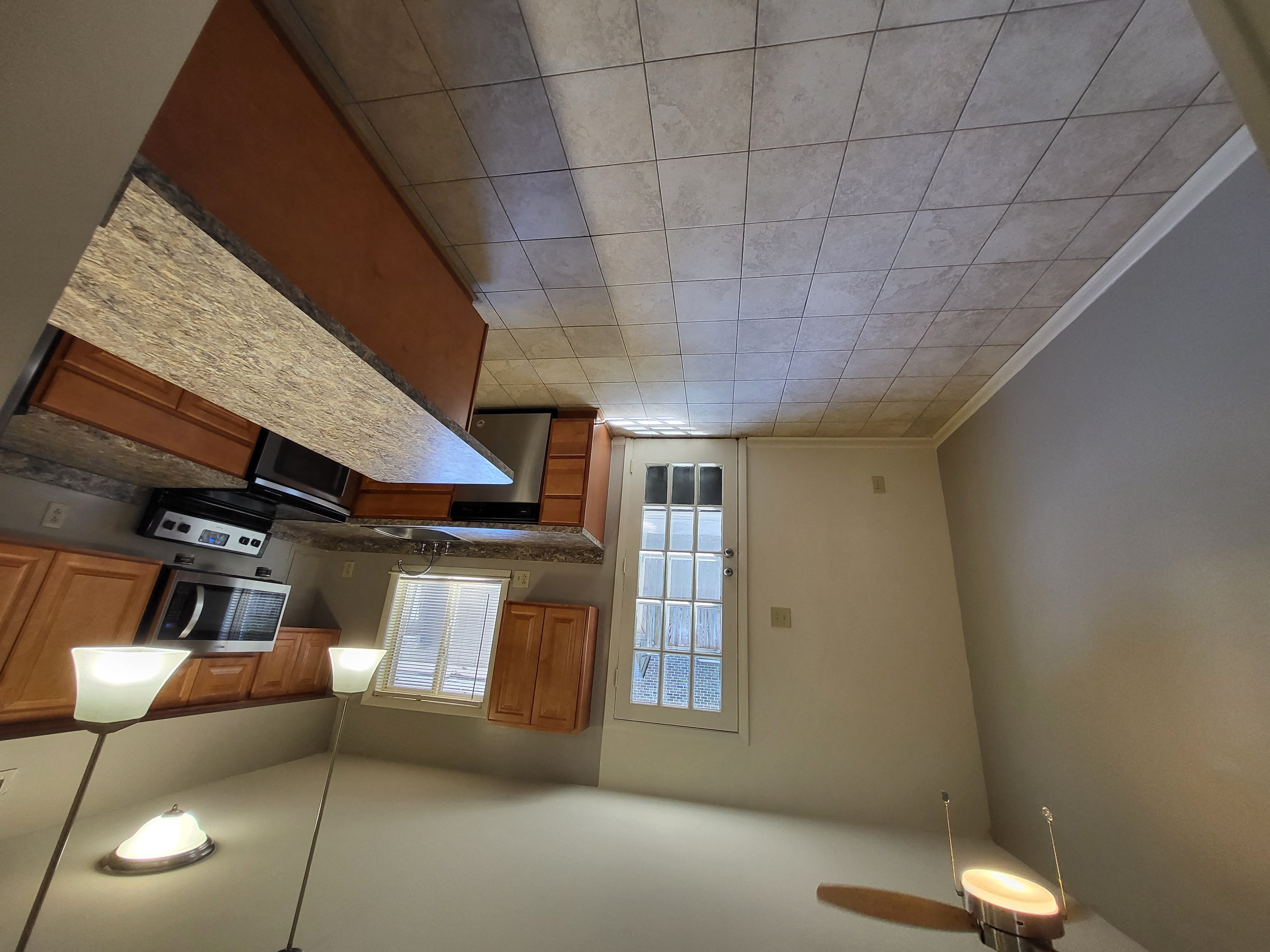 a view of the kitchen from the living room