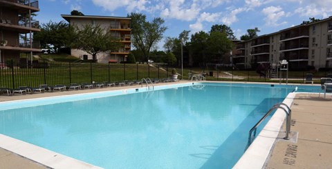 A large swimming pool in a residential area.