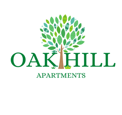 A logo for Oak Hill Apartments featuring a tree.