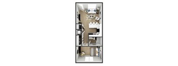 A series of images showing the interior of a small apartment.