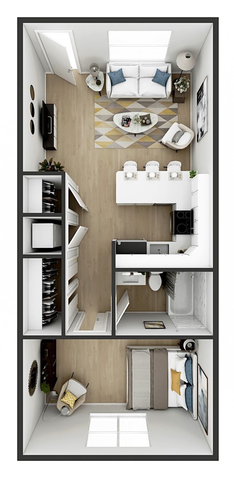 A series of images showing the interior of a small apartment.