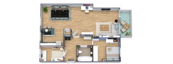 A top-down view of a house layout with a pool.