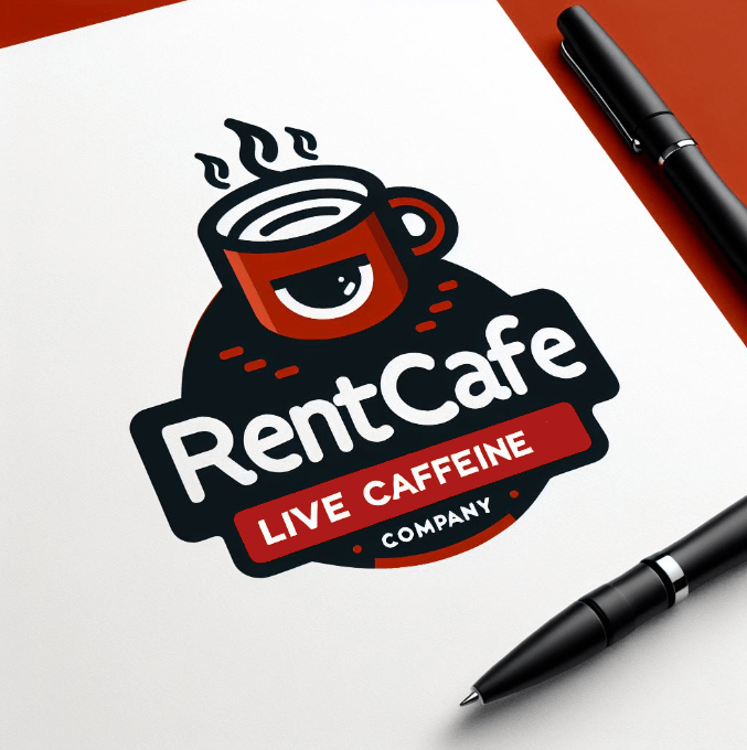 A logo for a live caffeine company is displayed on a white surface with a pen on the side.