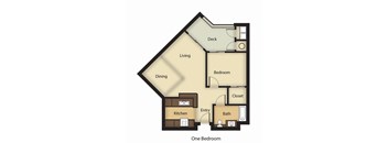 A diagram of a one bedroom apartment layout.