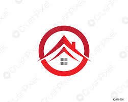 A red and white logo with a house shape.